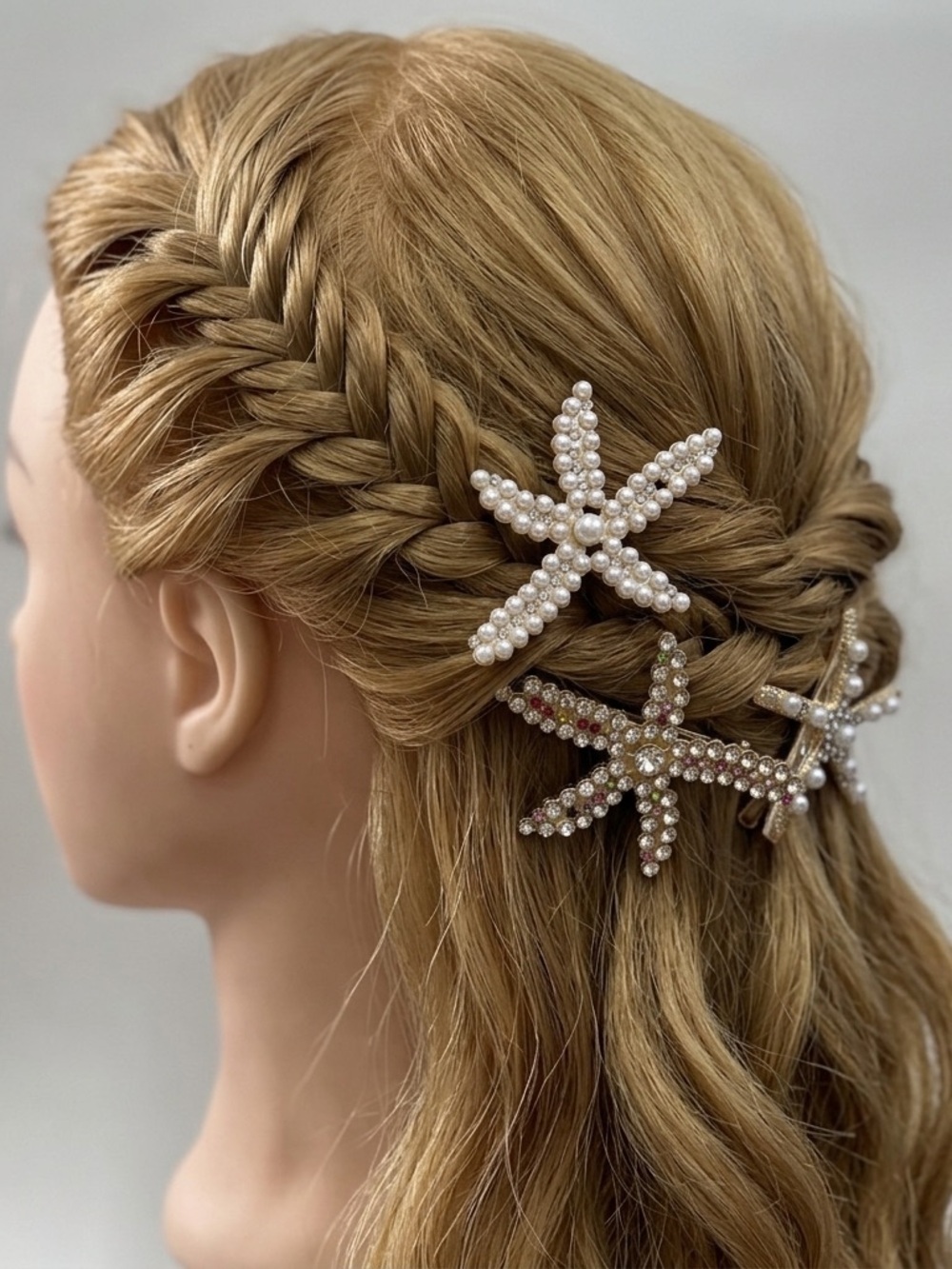 Fashion Grace Starfish Hair Clips Hairdo Clip For Women Gold Tone 3pcs
 - Ivory